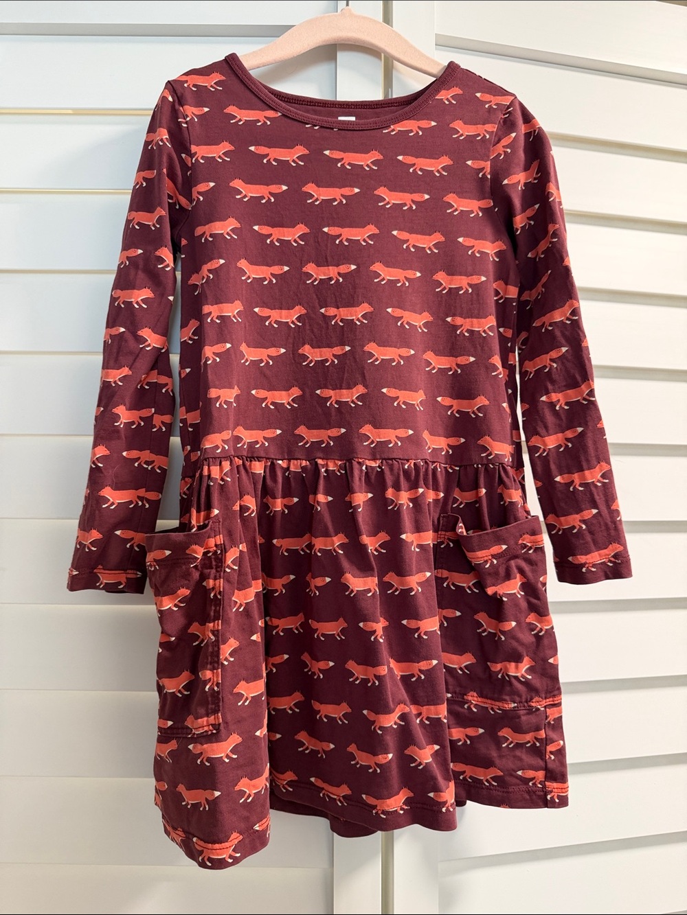 Tea Collection Burgundy Dress with Coral Fox Print
